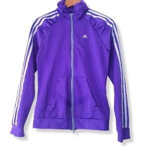 ADIDAS Purple Ruffled Raglan Shoulder Zip-Up Track Jacket